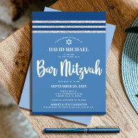 Bar Mitzvah Moderno Tallit Azul Prata Script Negri