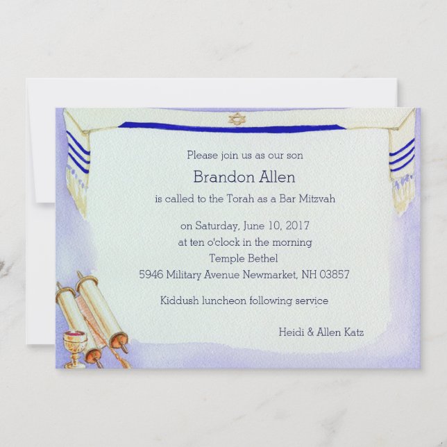 Convite Bar Mitzvah Motifs em Watercolor (Frente)