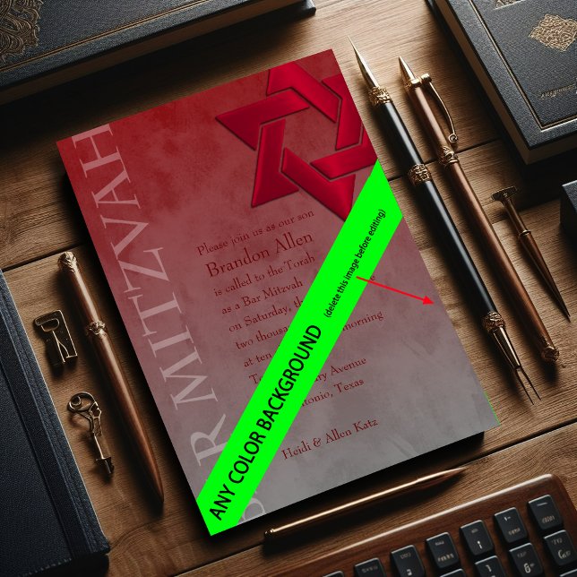 Convite Bar Mitzvah Na moda da Estrela Vermelha de David O (Criador carregado)