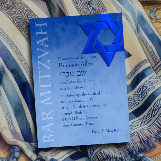 Convite Bar Mitzvah Na moda Estrela Azul de David Ombre (Criador carregado)