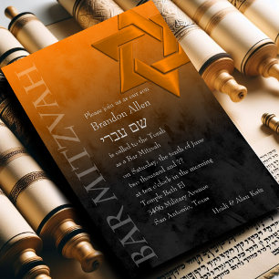 Convite Bar Mitzvah Na moda - Estrela Laranja de David Omb