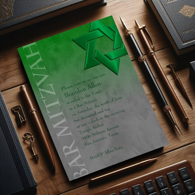 Convite Bar Mitzvah Na moda Estrela Verde de David Ombre (Criador carregado)
