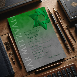 Convite Bar Mitzvah Na moda Estrela Verde de David Ombre