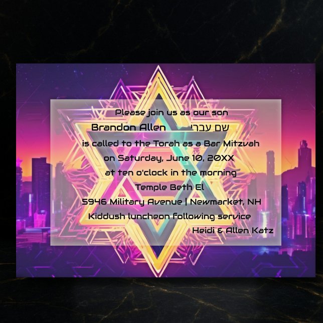 Convite Bar Mitzvah Neon City Skyline (Criador carregado)