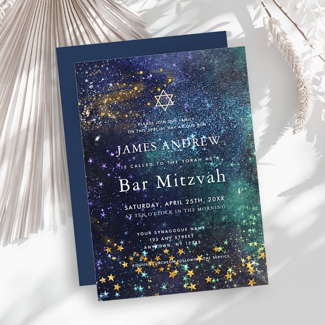 Convite Bar Mitzvah Noite Estelar Galáxia Celestial (Criador carregado)