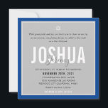 Convite BAR MITZVAH nome moderno cinza azul real<br><div class="desc">por kat massard >> kat@simplysweetPAPERIE.com << CONTACT ME para texto personalizado ou para adicionar quaisquer linhas em Hebraico Ame o design, mas gostaria de ver algumas mudanças - outro esquema de cores, produto, adicionar uma foto ou adaptado para uma ocasião diferente - sem preocupações me contate - estou feliz em...</div>