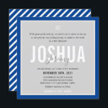 Convite BAR MITZVAH nome moderno cinza azul real<br><div class="desc">por kat massard >> kat@simplysweetPAPERIE.com << CONTACT ME para texto personalizado ou para adicionar quaisquer linhas em Hebraico Ame o design, mas gostaria de ver algumas mudanças - outro esquema de cores, produto, adicionar uma foto ou adaptado para uma ocasião diferente - sem preocupações me contate - estou feliz em...</div>