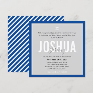 Convite BAR MITZVAH nome moderno cinza azul real