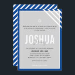 Convite BAR MITZVAH nome moderno cinza faixa azul real<br><div class="desc">por kat massard >> kat@simplysweetPAPERIE.com << CONTACT ME para texto personalizado ou para adicionar quaisquer linhas em Hebraico Ame o design, mas gostaria de ver algumas mudanças - outro esquema de cores, produto, adicionar uma foto ou adaptado para uma ocasião diferente - sem preocupações me contate - estou feliz em...</div>