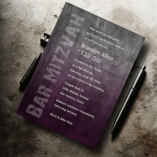 Convite Bar Mitzvah Ombre Grunge Plum