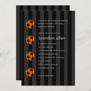 Convite Bar Mitzvah Orange e Black Soccer Ball