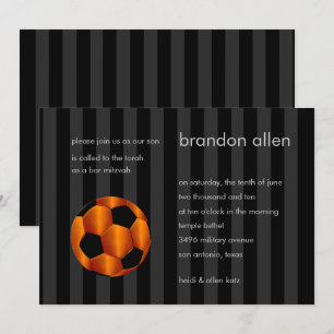 Convite Bar Mitzvah Orange e Black Soccer Ball