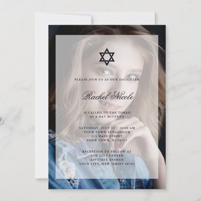 Convite Bar Mitzvah ou Bat Mitzvah| Sobrepor com foto (Frente)