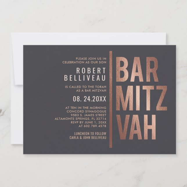 Convite Bar Mitzvah Ousado e Minimalista (Frente)