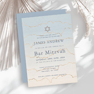 Convite Bar Mitzvah Pale Blue Gold Linings