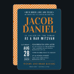 Convite BAR MITZVAH — Pilha geométrica moderna laranja azu<br><div class="desc">por kat massard >> WWW.SIMPLYSWEETPAPERIE.COM <<< - - - - - - - - - - - CONTATE ME para ajudar a equilibrar seu tipo perfeitamente Adore o design, mas gostaria de ver algumas mudanças - outro esquema de cores, produto, adicionar uma foto ou adaptado para uma ocasião diferente -...</div>