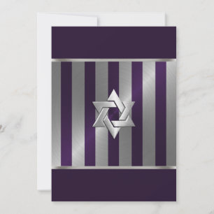 Convite Bar Mitzvah Plum e Silver Stripe Star de David