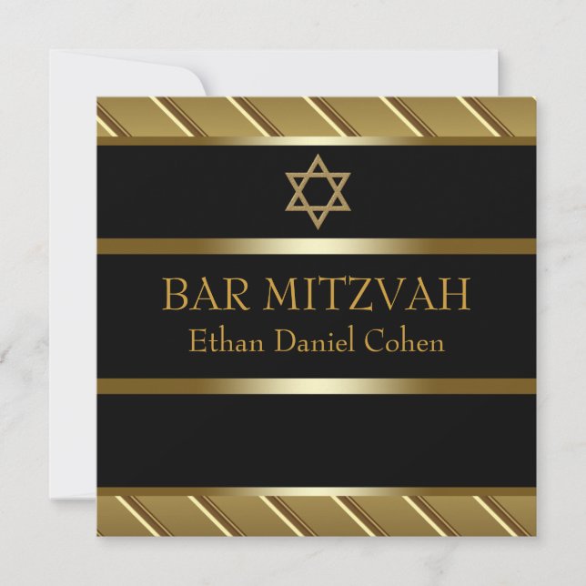 Convite Bar Mitzvah Preto e Dourado (Frente)