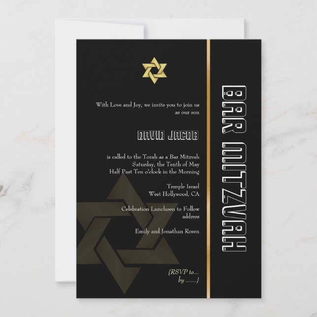 Convite Bar Mitzvah/preto/ouro (Frente)