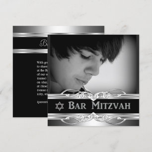 Convite Bar Mitzvah Preto Prata Metal masculino 2