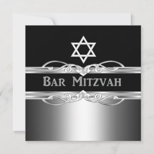 Convite Bar Mitzvah Preto Prata Metal Menino 2
