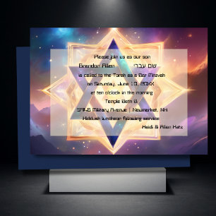 Convite Bar Mitzvah Purple Blue Ethéreo Espaço