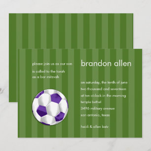 Convite Bar Mitzvah Purple e bola branca de futebol