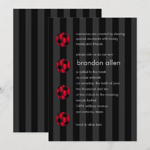 Convite Bar Mitzvah Red e Black Soccer Ball