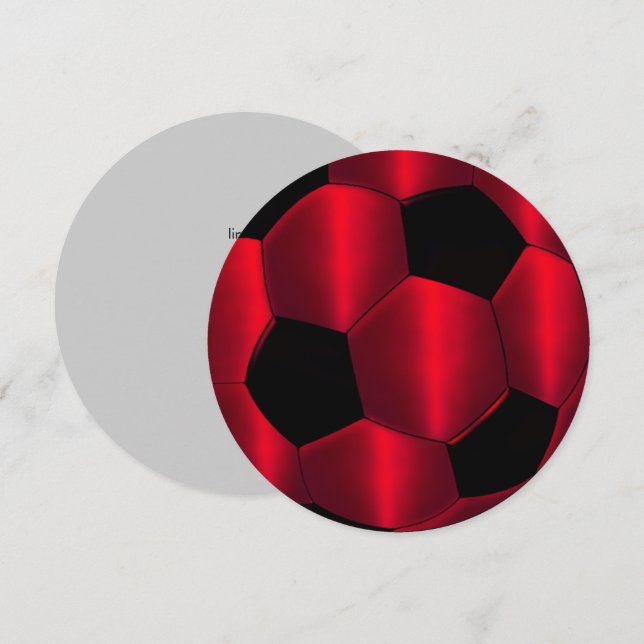 Convite Bar Mitzvah Red e Black Soccer Ball (Frente/Verso)