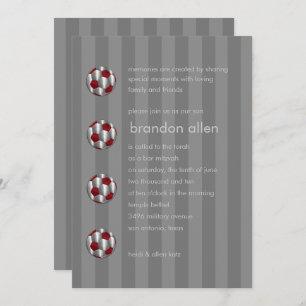 Convite Bar Mitzvah Red e Silver Soccer Ball