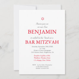 Convite Bar Mitzvah Red Pattern Star de David Judeu