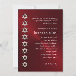 Convite Bar Mitzvah Red Sheen Silver Stars de David