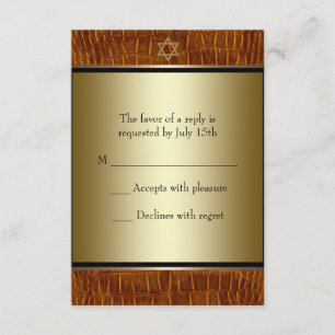 Convite Bar Mitzvah RSVP de Couro Marrom e Preto