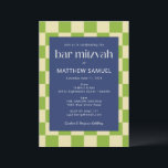 Convite Bar Mitzvah RSVP do Quadro de Verificação Verde Az<br><div class="desc">Bar Mitzvah do Quadro de Verificação Azul e Verde Moderno Convite com detalhes de RSVP</div>