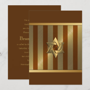 Convite Bar Mitzvah Rust Dourada Stripe Star de David