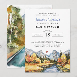 Convite Bar Mitzvah Rústico de Outono na Montanha