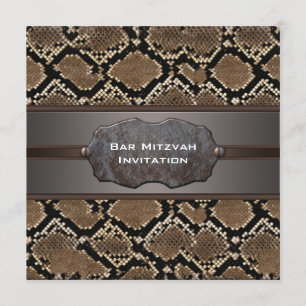 Convite Bar Mitzvah Rústico Marrom e Preto de Pele de Cobr