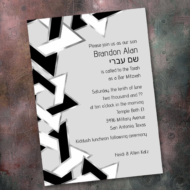 Convite Bar Mitzvah Silver Black White Star de David (Criador carregado)