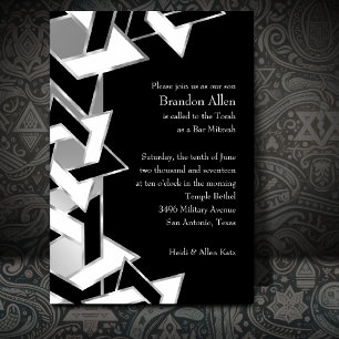Convite Bar Mitzvah Silver Black White Star de David