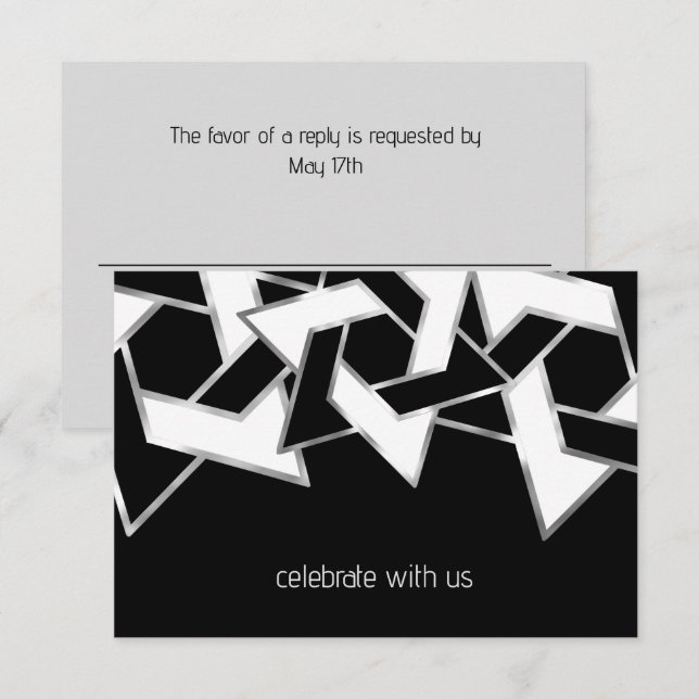 Convite Bar Mitzvah Silver Black White Star de David (Frente/Verso)