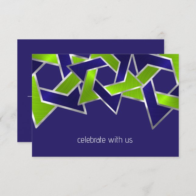 Convite Bar Mitzvah Silver Blue Verde limão Star de David (Frente/Verso)