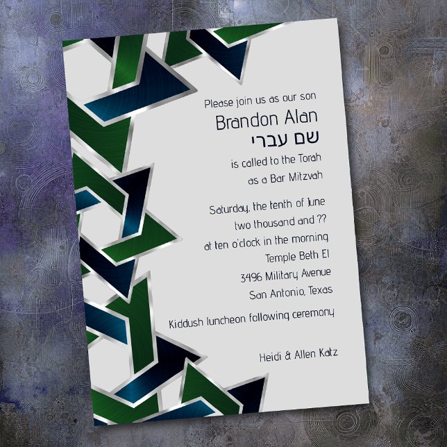 Convite Bar Mitzvah Silver Marinho Estrela Verde Azul de D (Criador carregado)