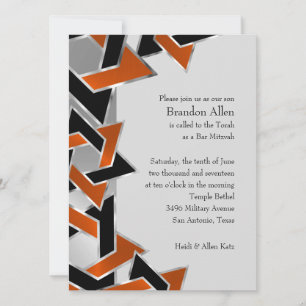 Convite Bar Mitzvah Silver Orange Black Star