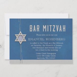 Convite Bar Mitzvah Silver Star Miçangas azuis