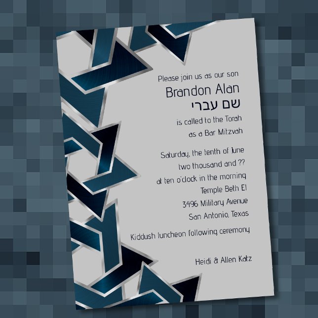 Convite Bar Mitzvah Silver Teal Marinho Estrela Azul de Da (Criador carregado)