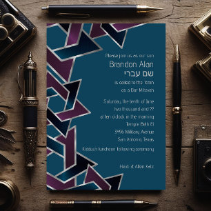 Convite Bar Mitzvah Silver Teal Purple Star de David