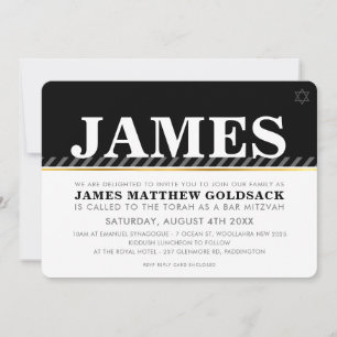 Convite BAR MITZVAH SIMPLES estrela judaica moderna preto 
