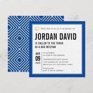 Convite BAR MITZVAH - simples tipografia moderna - azul re