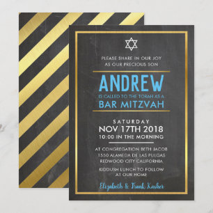 Convite BAR MITZVAH smart bold tipo dourado quadro negro a