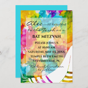 Convite Bar Mitzvah Splash of Color Tallit Invitation